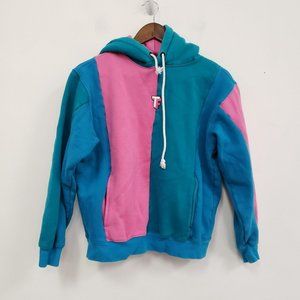 Teddy Fresh 2019 Womens Colorblock Hoodie Size S Blue Pink with Drawstring
